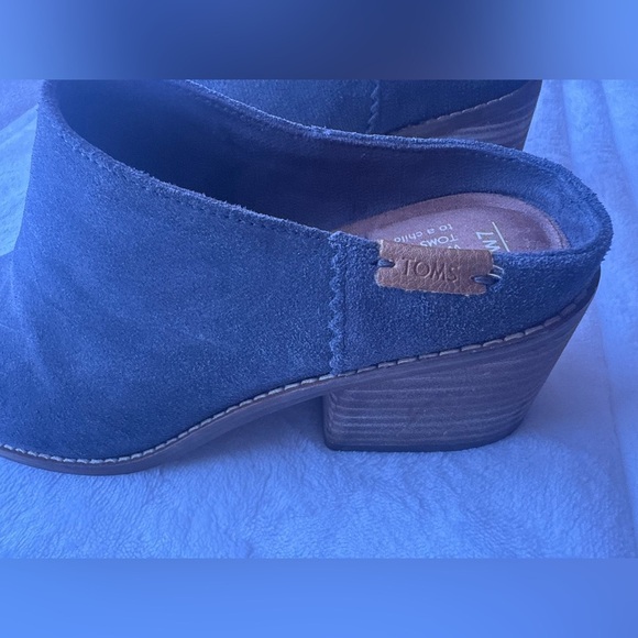 Toms Leila Forged Iron Grey Suede Stacked Chunky Black Heel Mules. W7 - Picture 10 of 13